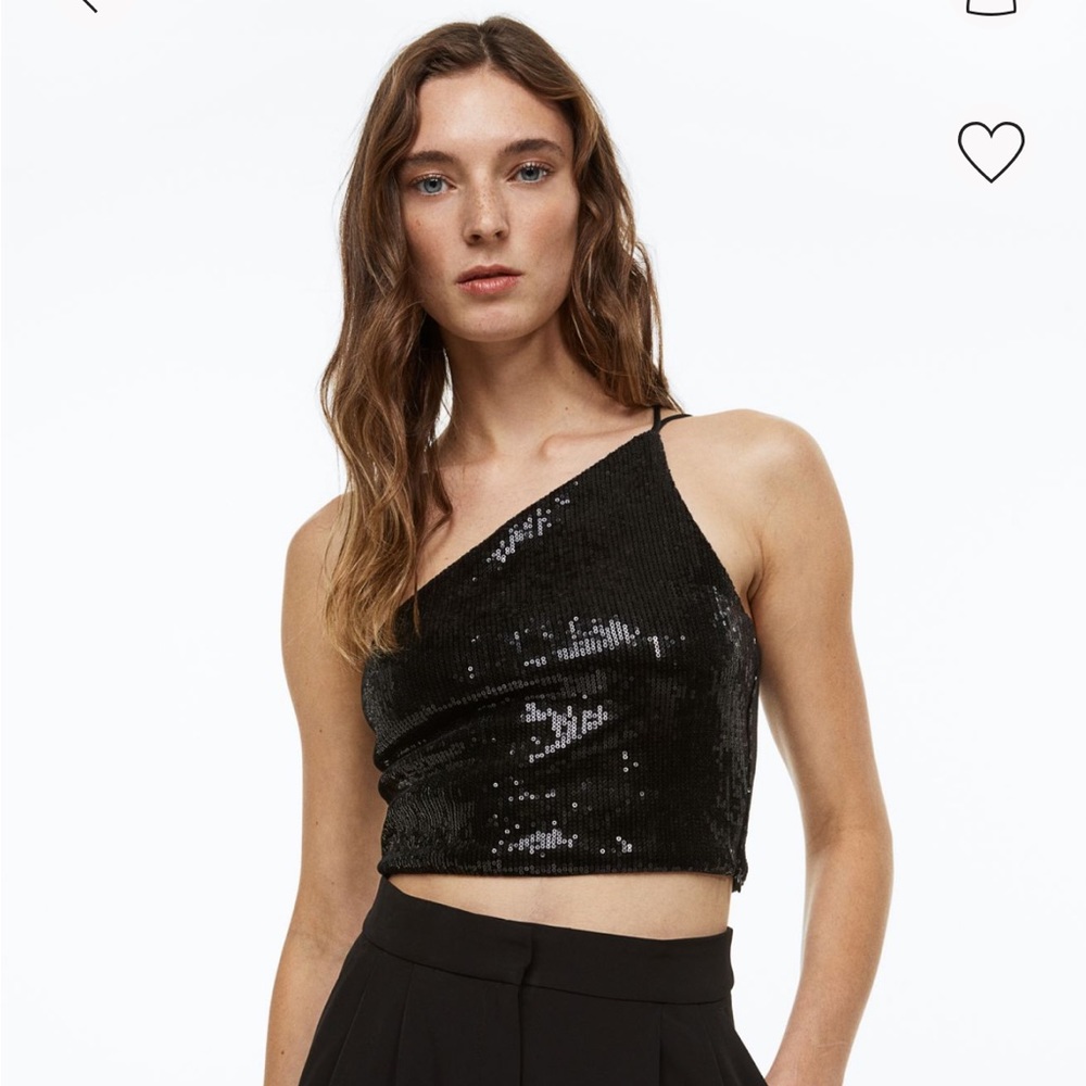 Sequined black one shoulder top - H&M